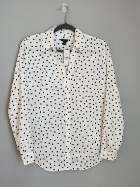 Ann Taylor White Blouse with Black Polka Dots